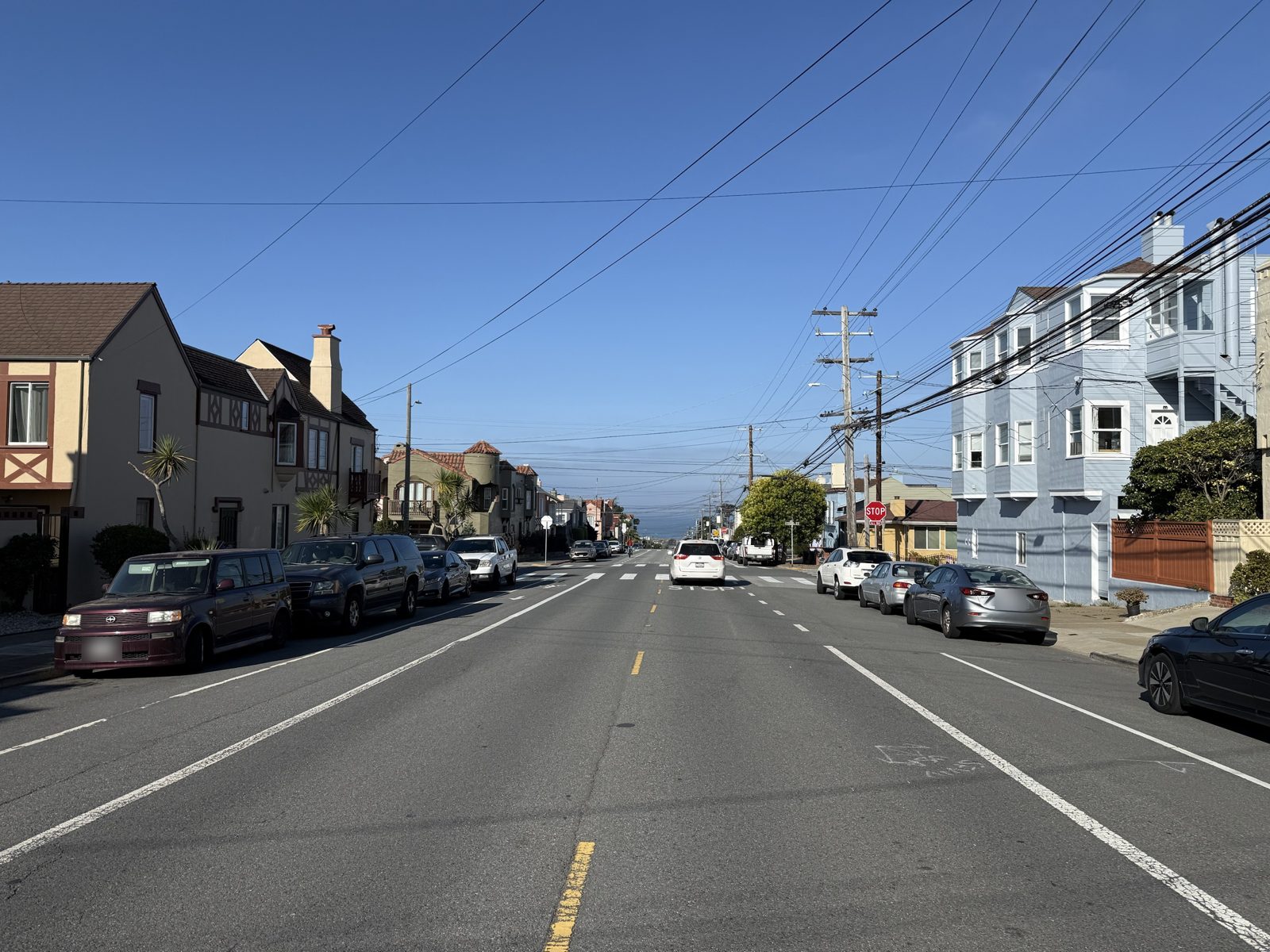 A wide Sunset District avenue running west to the Pacific Ocean on a clear day